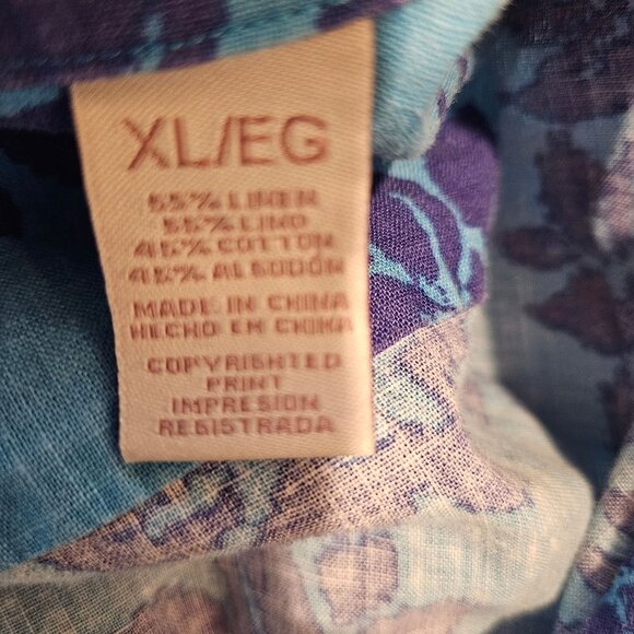 Jamaica Jaxx Linen Blend Tropical Shirt Womens XL Blue Purple Floral Lightweight - Picture 9 of 11